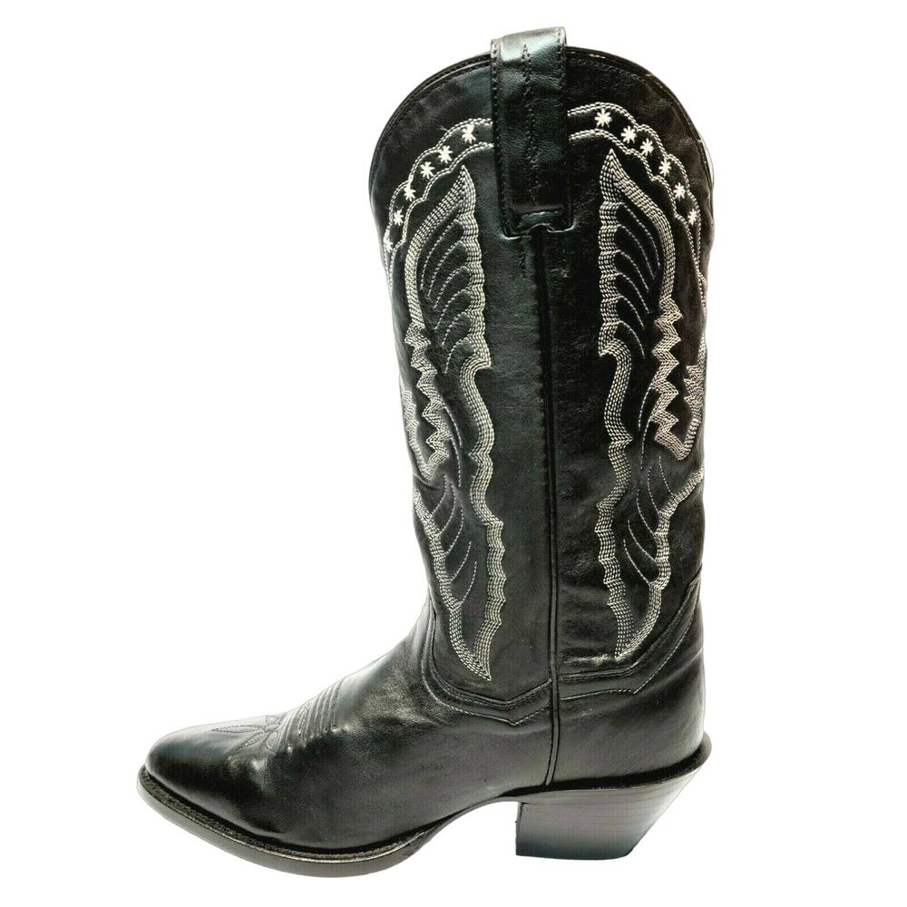 Dan Post Saddle Brand 12" Black Leather Boots White Stitch Women's Size 7 DP3466